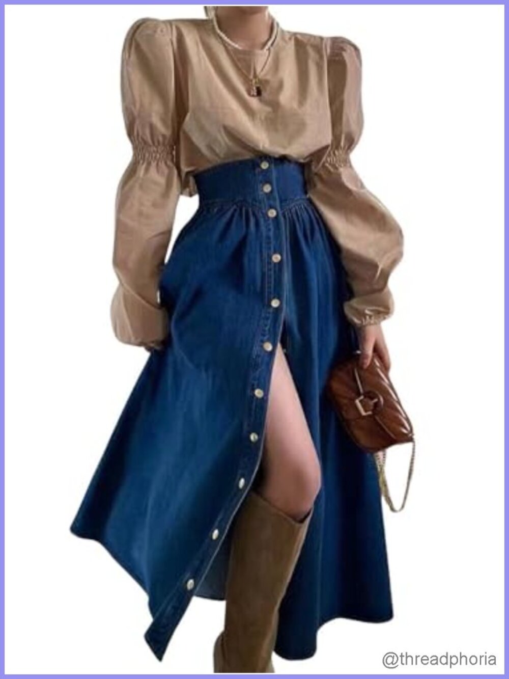 High Waist Button Down Long Denim Maxi Skirt A-Line Swing with Pockets